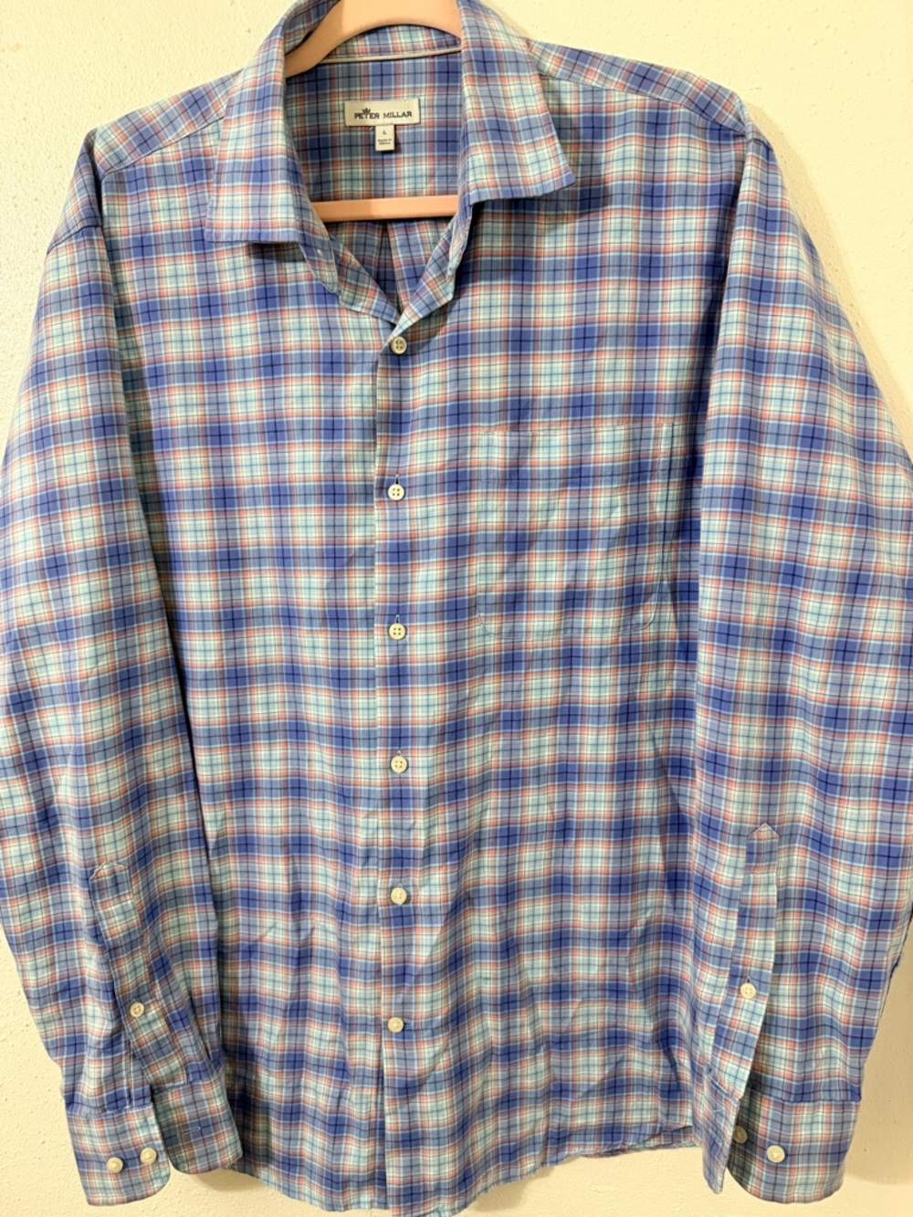 Peter Millar Light Blue and White Plaid Button-Down Shirt